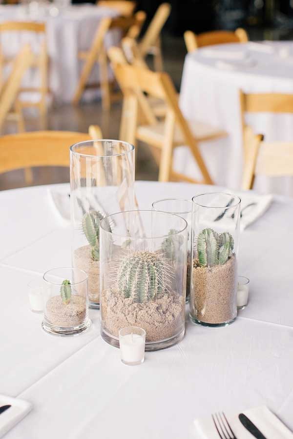 decor centre de table original cactus vase transparent sable desert